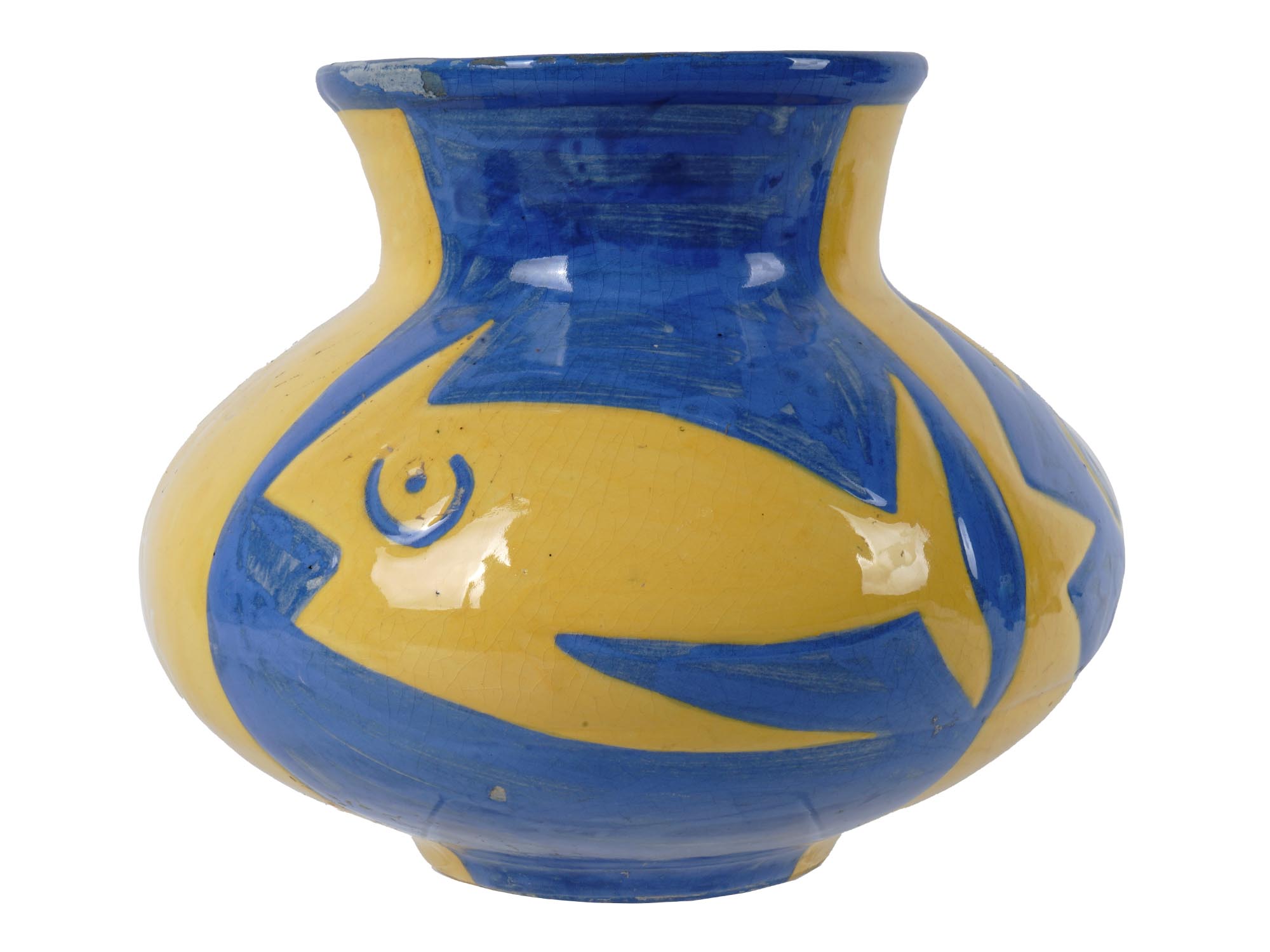 BLUE AND YELLOW GLAZED VASE AFTER PABLO PICASSO PIC-3